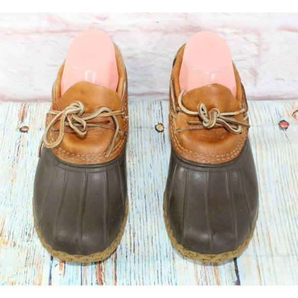 LL Bean Brown Leather Rubber Slip On Moccasin Low Ankle Duck Boots Size 7 M - Picture 5 of 8